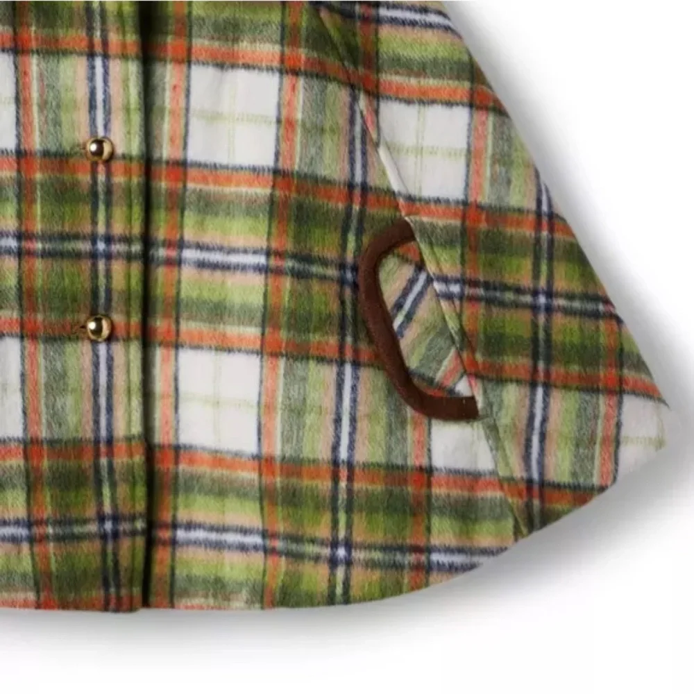 Janie & Jack Plaid Brushed Twill Cape in Grasshopper Plaid Size 7/8